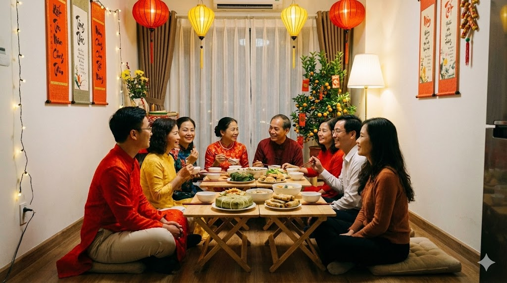Trang trí tiệc Tất niên trong nhà – Tối ưu không gian nhỏ, tiết kiệm & ấm cúng